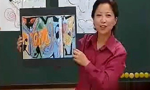 小学美术二年级上 彩线连彩点 教学视频